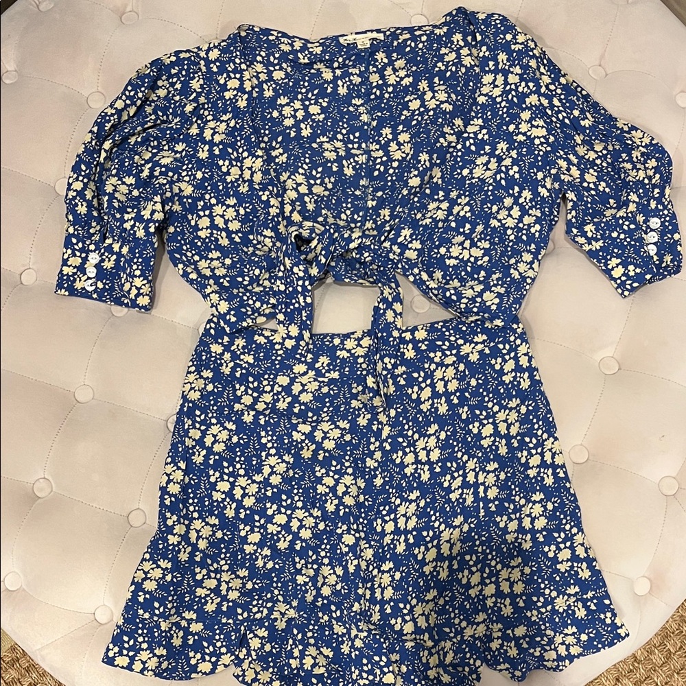 For Love and Lemons Blue Floral Tie-Front Two-Piece Set
